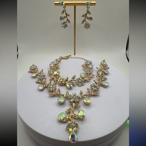Aurora Borealis Floral Jewelry Set | Necklace, Bracelet, Earrings